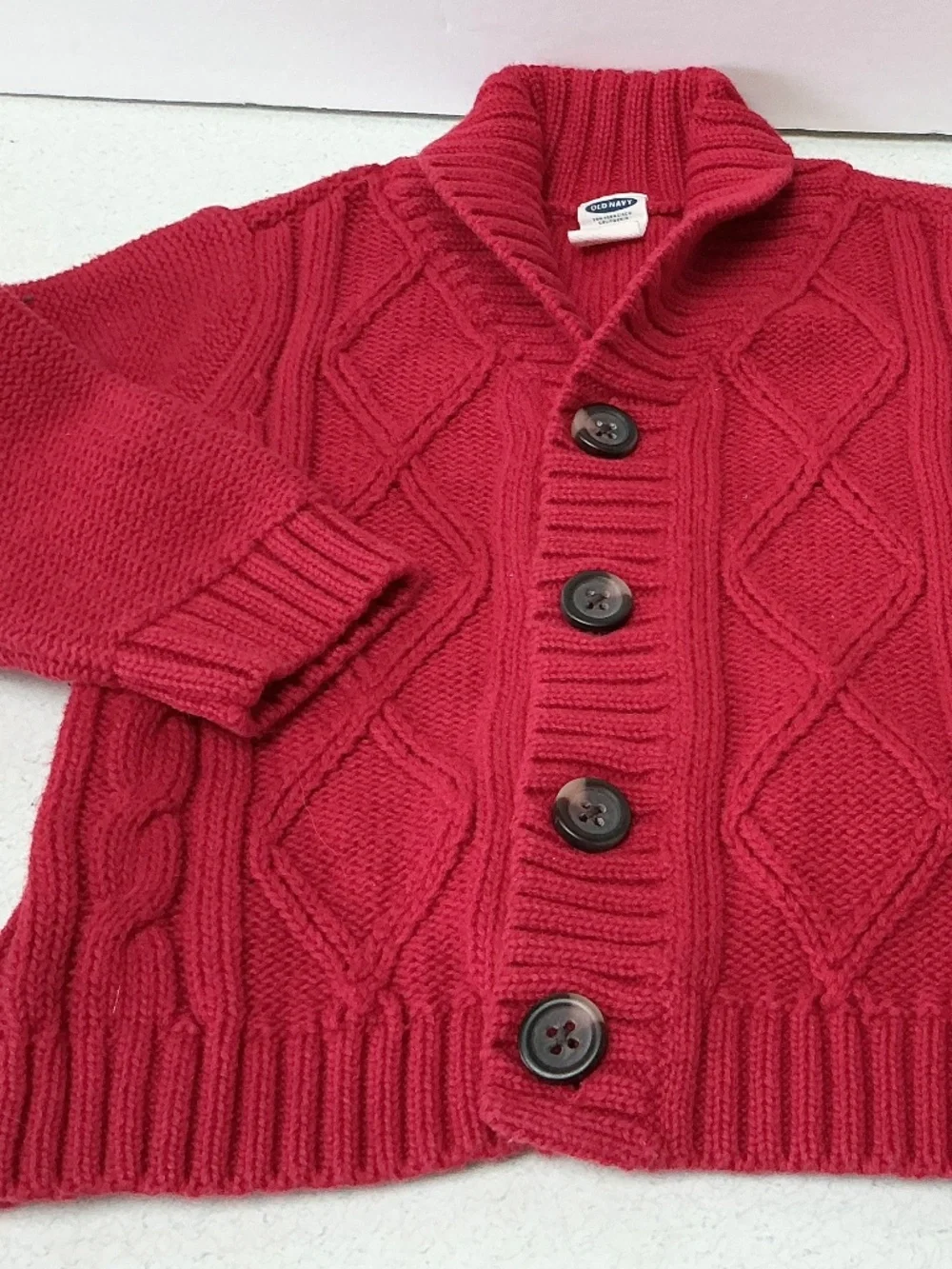 Old Navy Cable Knit Sweater Red Button Up 12-18 M